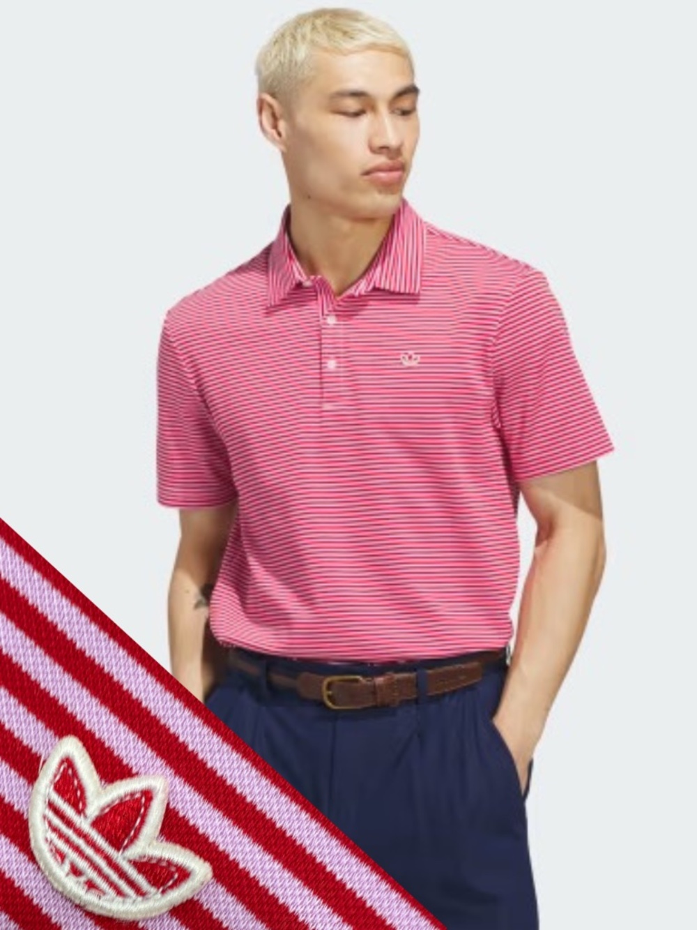 adidas Originals Short Sleeve Red Striped Pique Golf Polo JY9098 Medium Scarlett